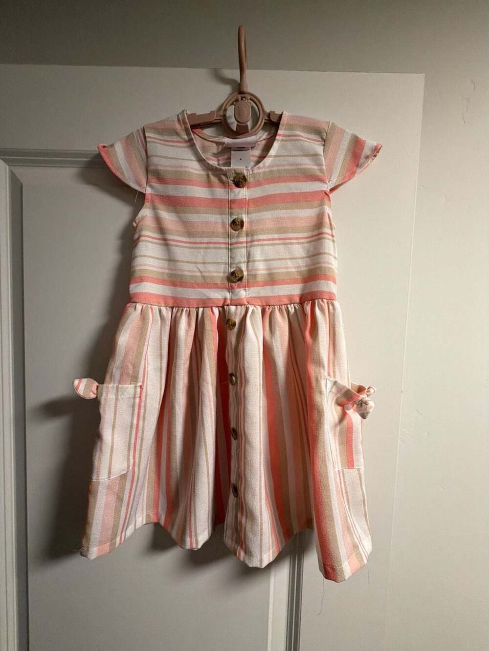 Little Lass Girls Button-Front Striped Dress with Pockets Size 4